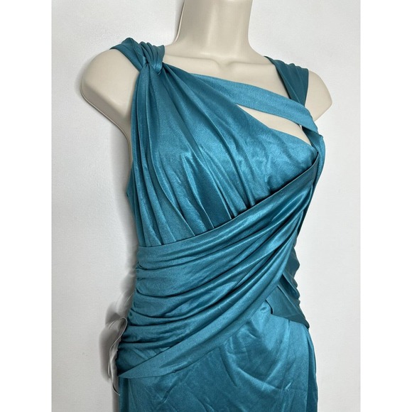 Bebe Womens Wrap And TWIST Glam Teal Shine Strappy DRESS SIZE Medium New - Picture 2 of 12
